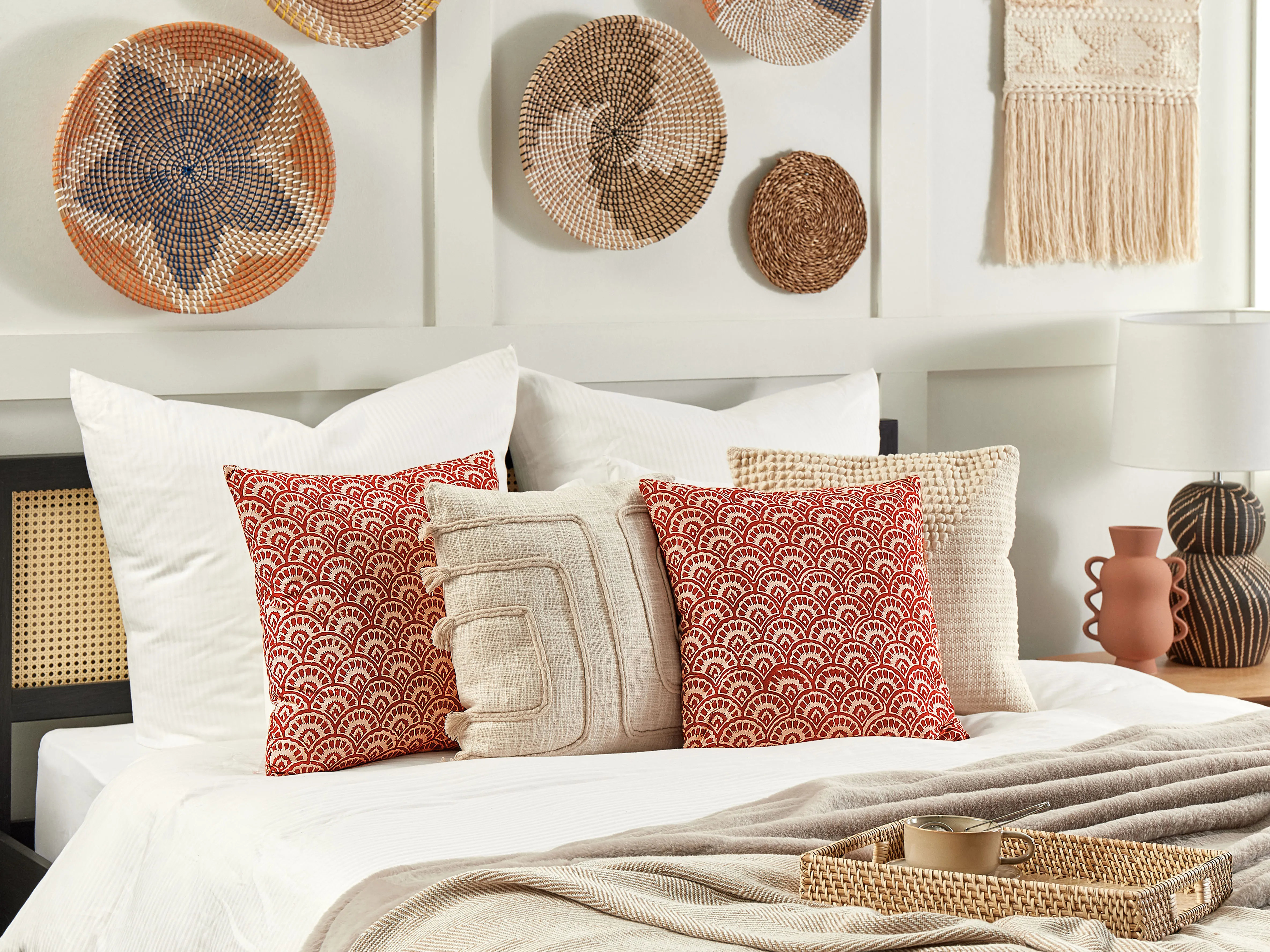 Set van 2 sierkussens RHUS Katoen 45 x 45 cm Rood geometrisch patroon