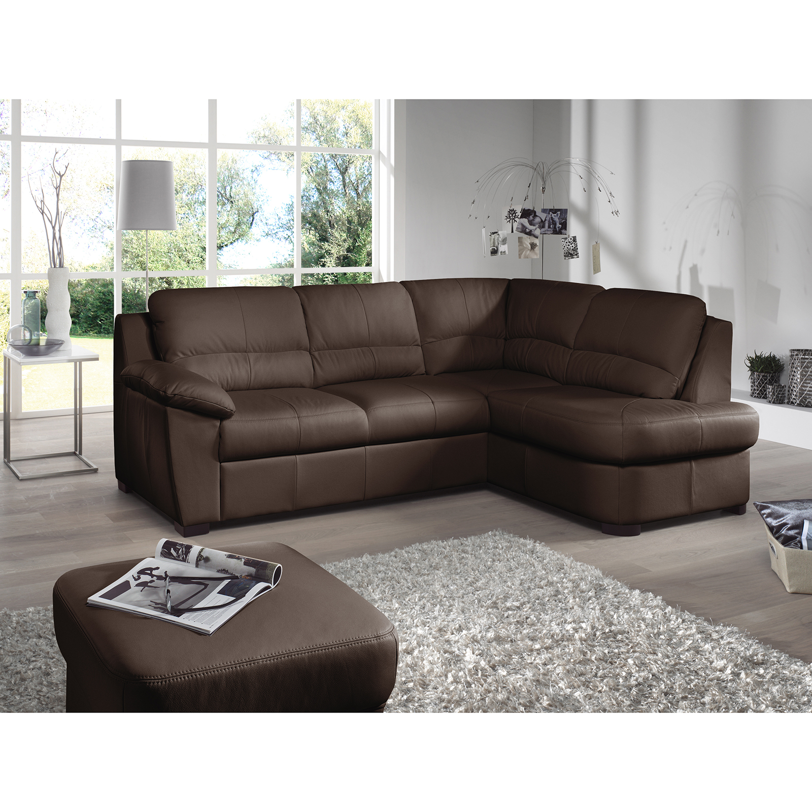 Ledersofa - cocoa - Basismodell - Ottomane rechts