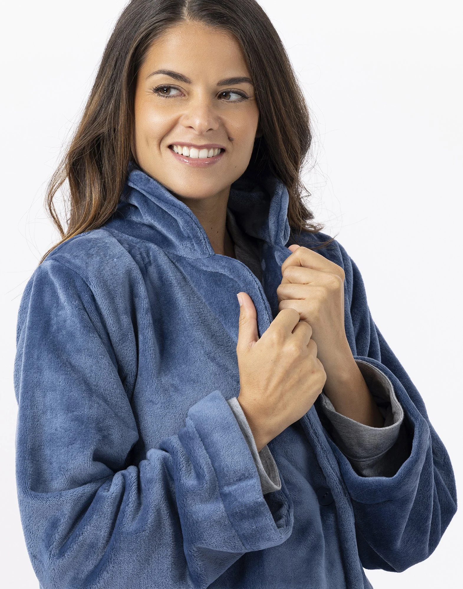 ESSENTIEL H77A - Veste en peluche flanelle | Bleu