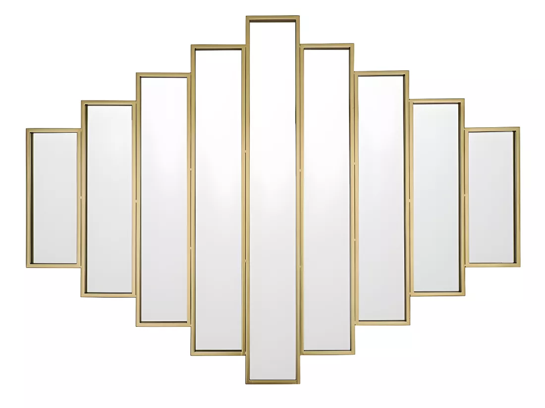 Miroir Art Deco symétrique en métal - L. 120 x H. 90 cm - Doré - GALICE