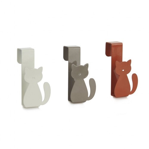 Miau! Conjunto com 3 ganchos de porta - Marrom, Cinza e Branco