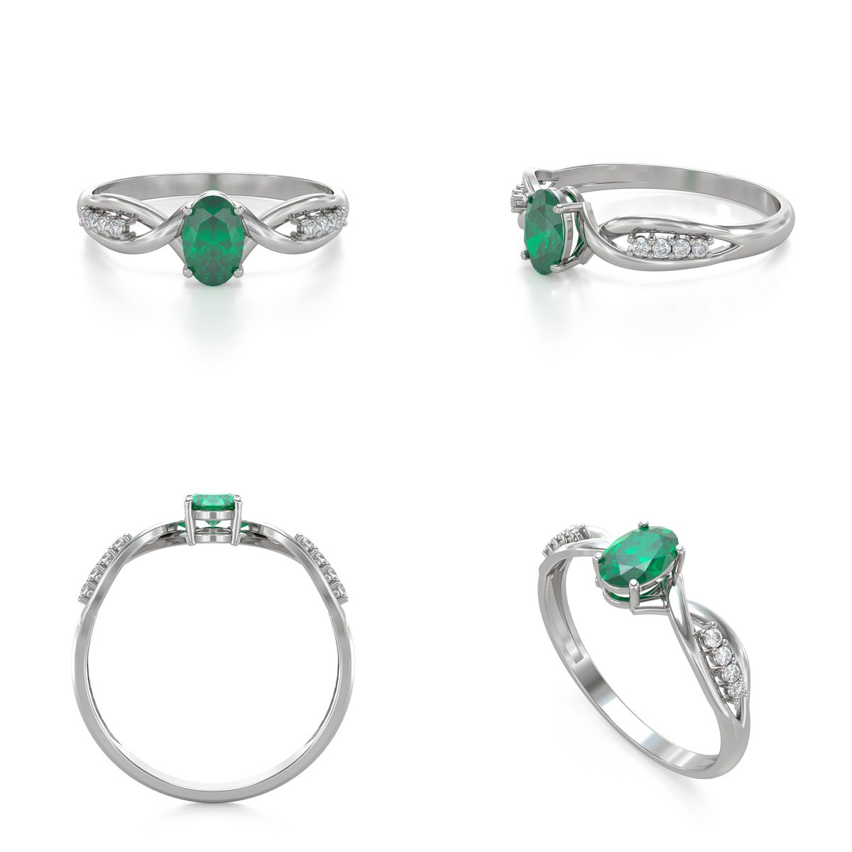 Bague ADEN Or 585 Blanc Emeraude et diamants 1.32grs