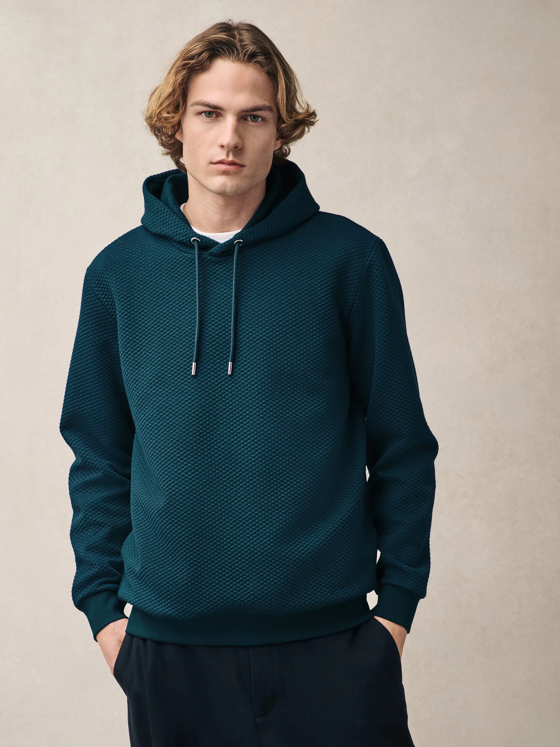 Blauwgroen - Pullover-hoody met textuur