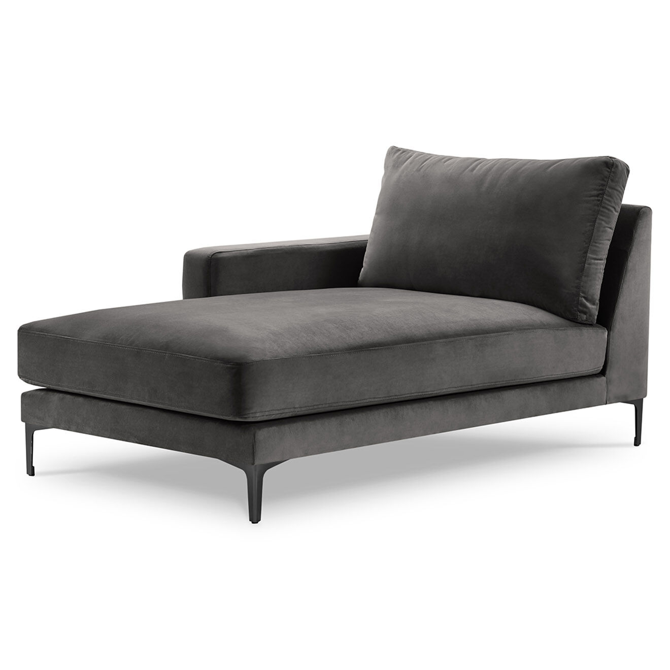 Mazzini Sofas Méridienne Velours Gauche Venus grise - 160x104x90 cm