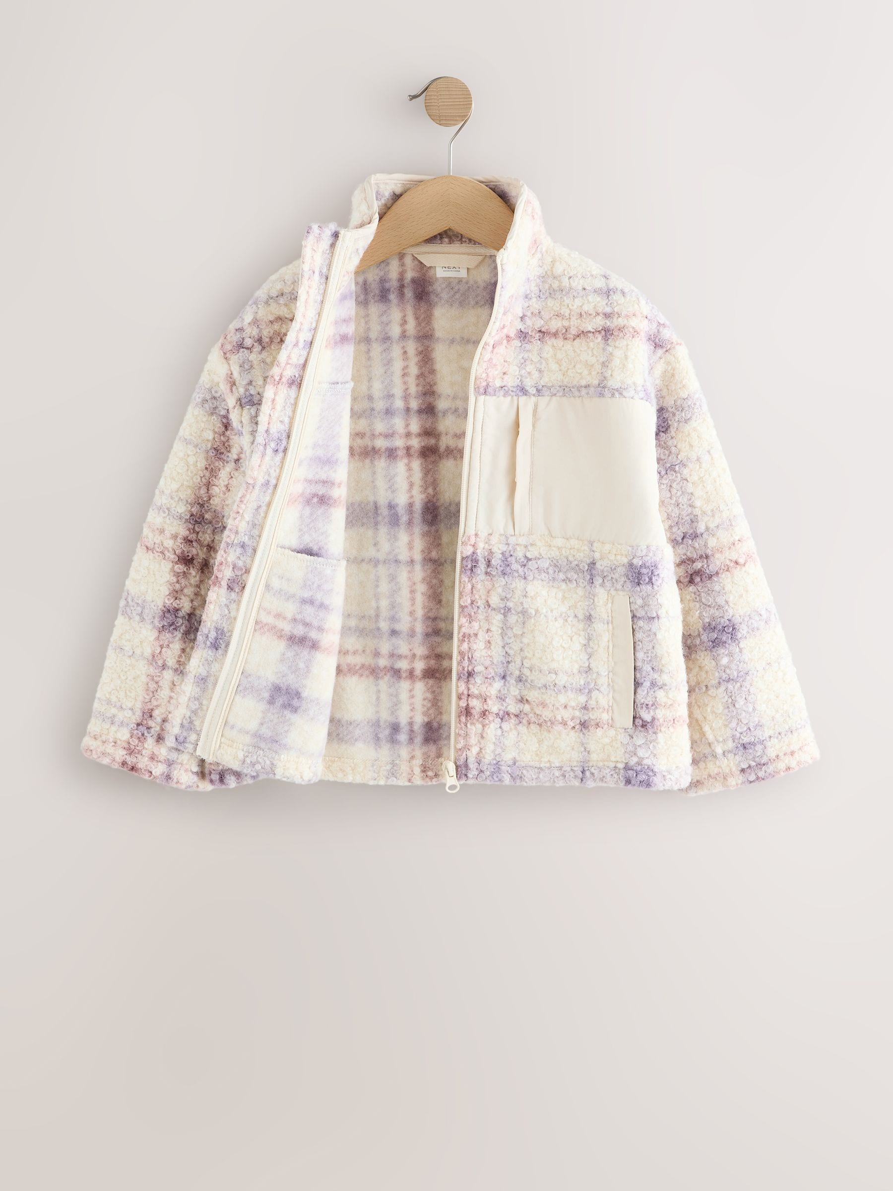 Lilac/Ecru Check - Zip Up Borg Fleece Jacket (3-16yrs)