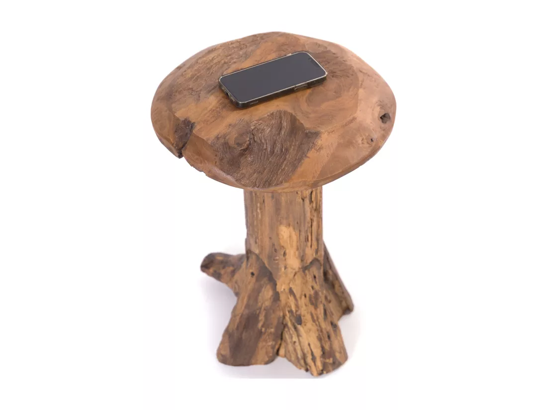 TABOURET Champignon Bois de racine de teck massif couleurs naturelles
