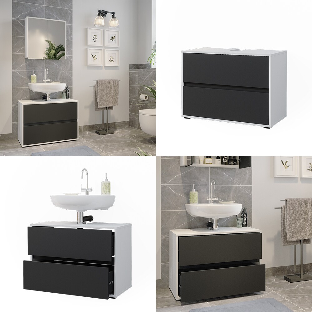 Vicco Waschtischunterschrank Maltin Weiß Anthrazit 80 x 58 cm Badezimmer