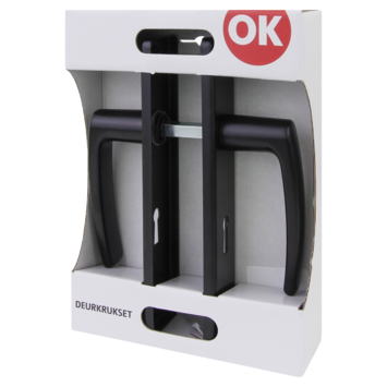 OK deurkruk set Blok recht schild sleutelgat 56 mm zwart aluminium