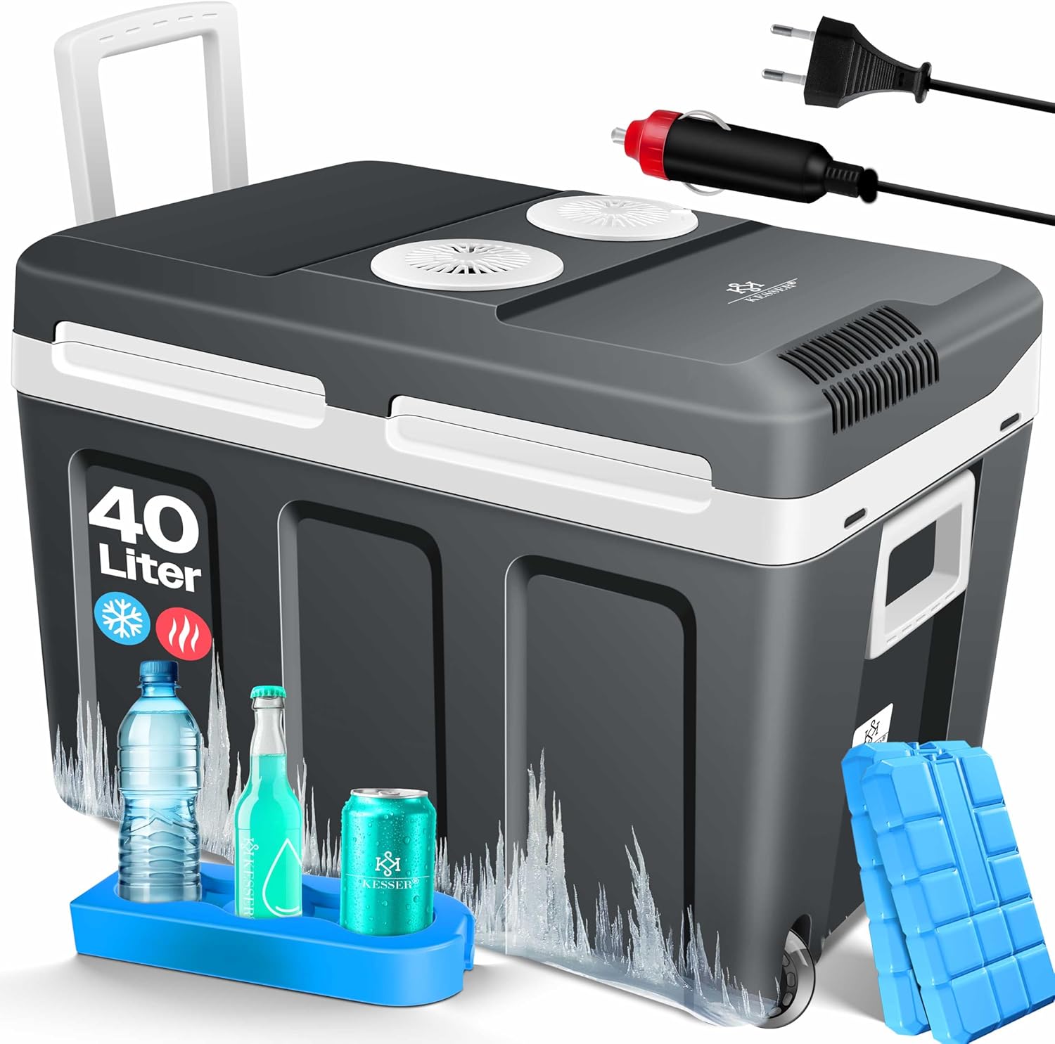 KESSER® Kühlbox 40L mit Rollen | Thermo-Elektrische Kühlbox | KÜHLT und WÄRMT | 12 & 230V | Thermobox für Auto, Boot & Camping | Mini-Kühlschrank mit ECO & MAX Modus