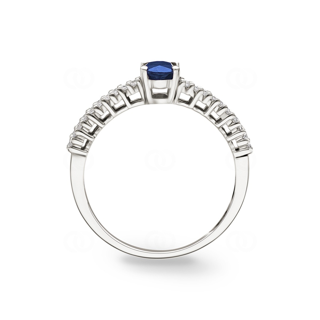 Damenring 750/18 K Weissgold mit Saphir oval und Diamanten 0.16 ct H/si