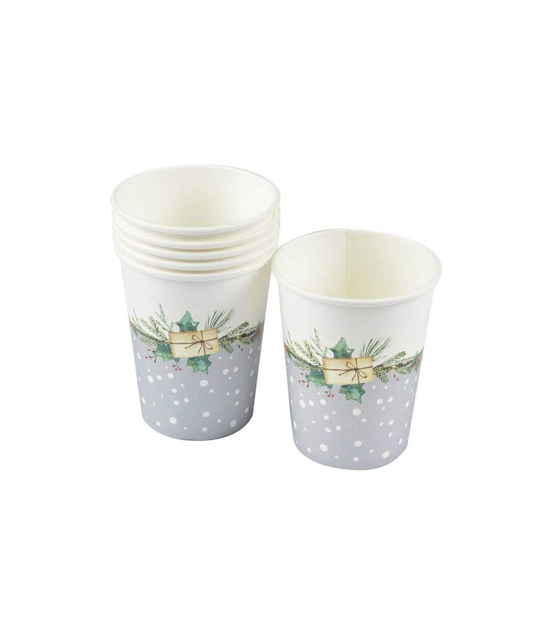 Paris Prix - Lot De 6 Gobelets En Carton branche Sapin 25cl Blanc