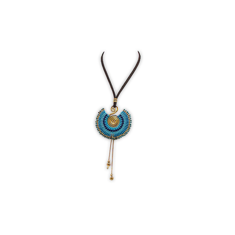 Collier Spirale Métal Doré et Perles Bleues