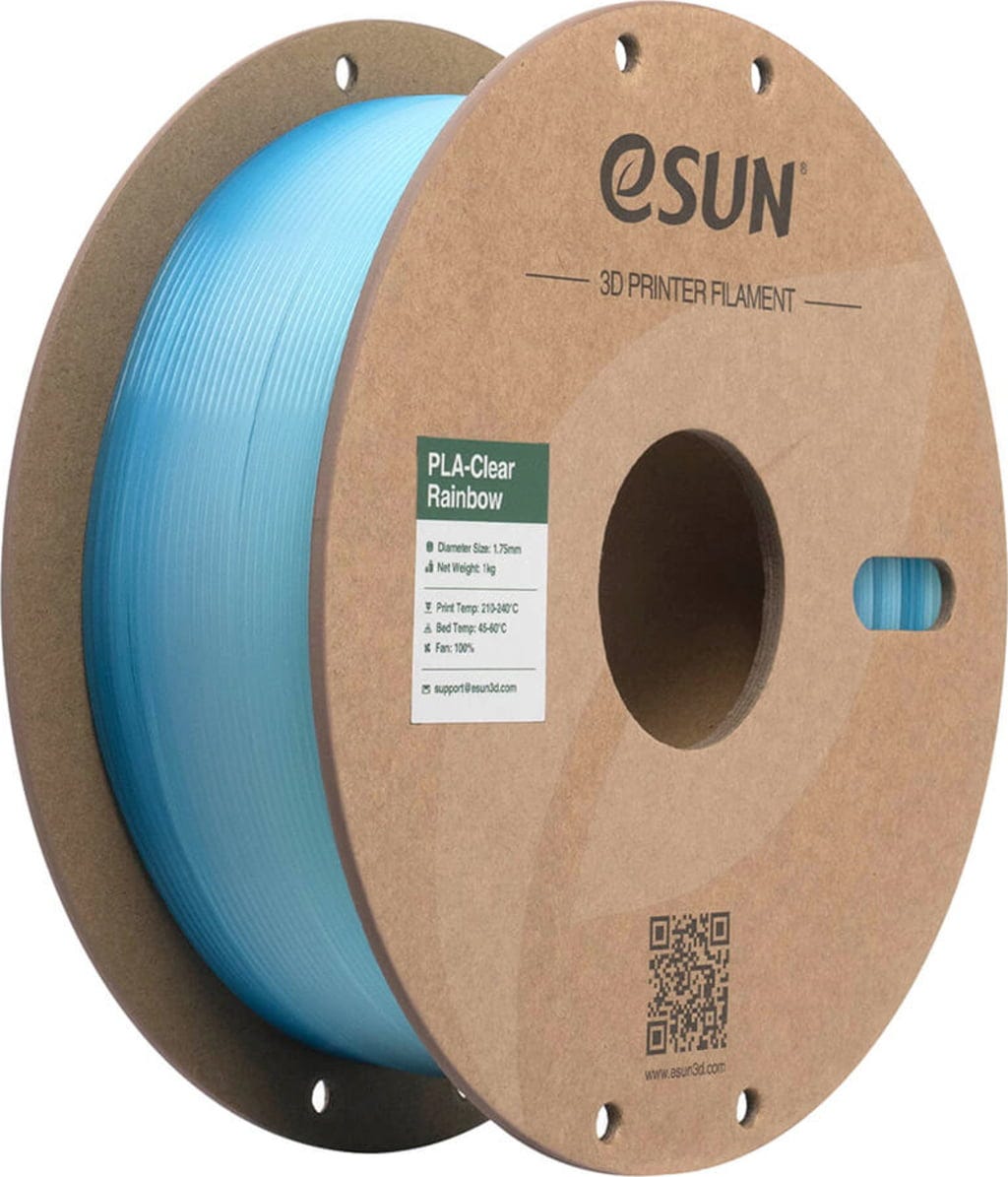 eSUN  PLA-Clear Rainbow Translucent Blue White, 1,75 mm / 1000 g    PLA Präzision mit PC Zugfestigkeit in Rainbow Translucent Blue White