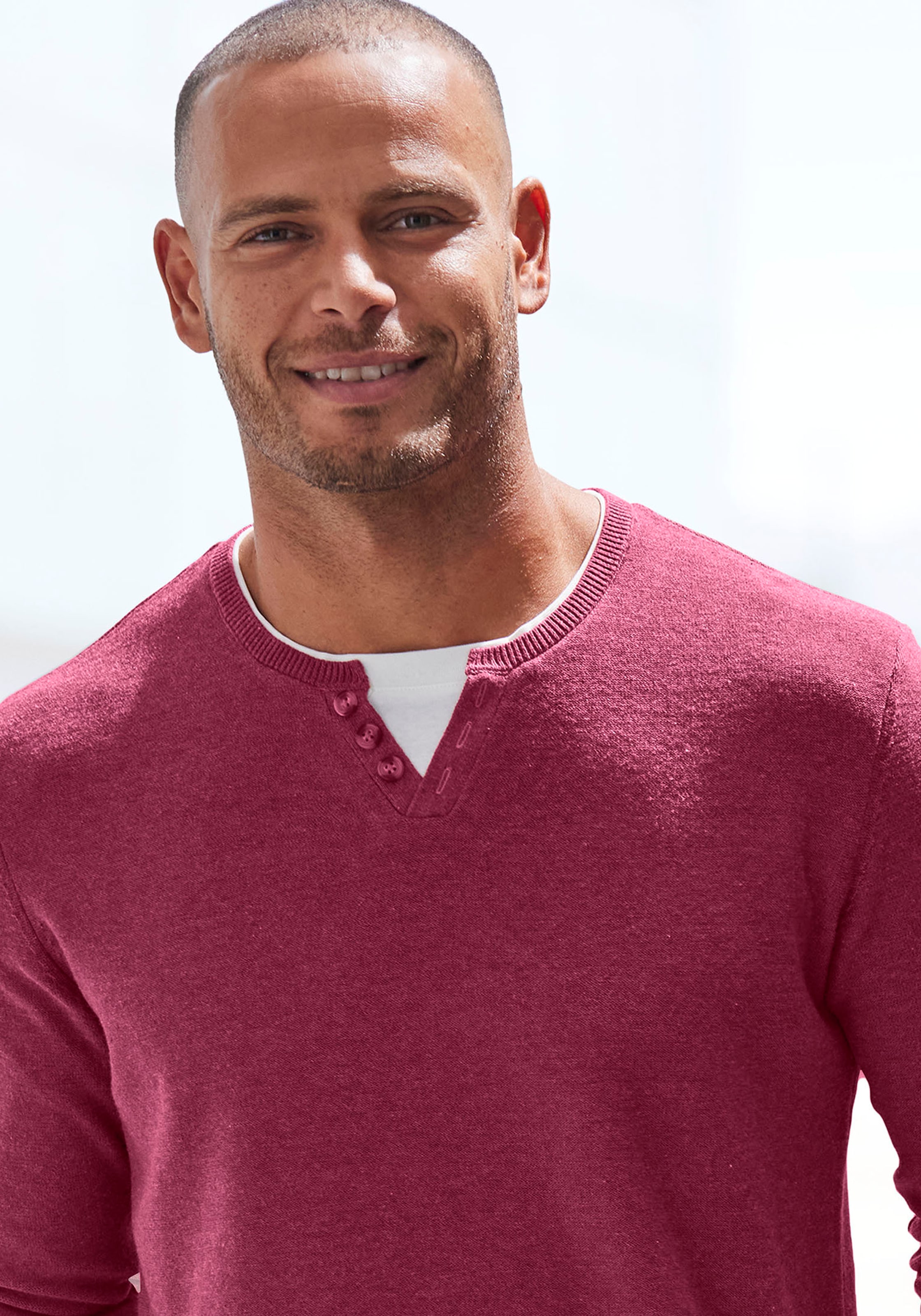H.I.S Strickpullover , Pullover mit hochwertiger Halslochverarbeitung in double-layer Optik