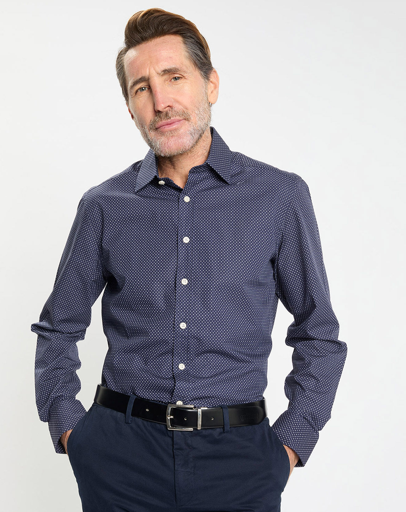 Hackett London Chemise Slim Fit à micro imprimé géométrique bleue