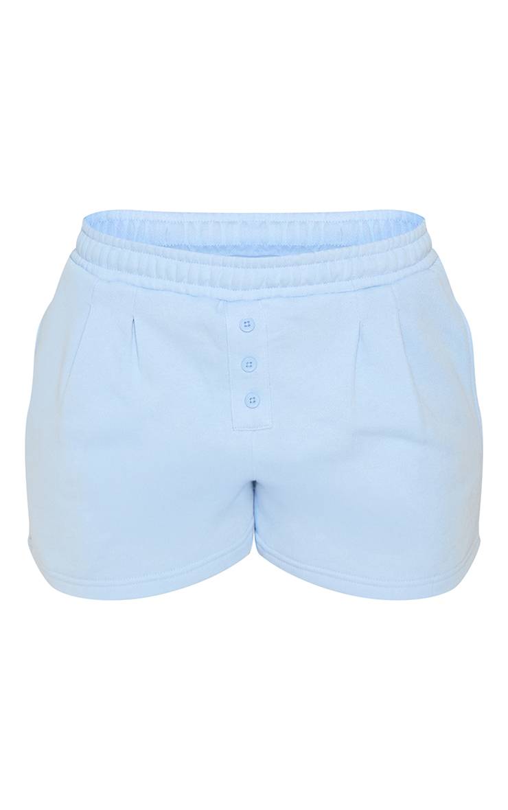 Bleu Clair Short Molleton À Détail Plissé Avec Boutonnage
