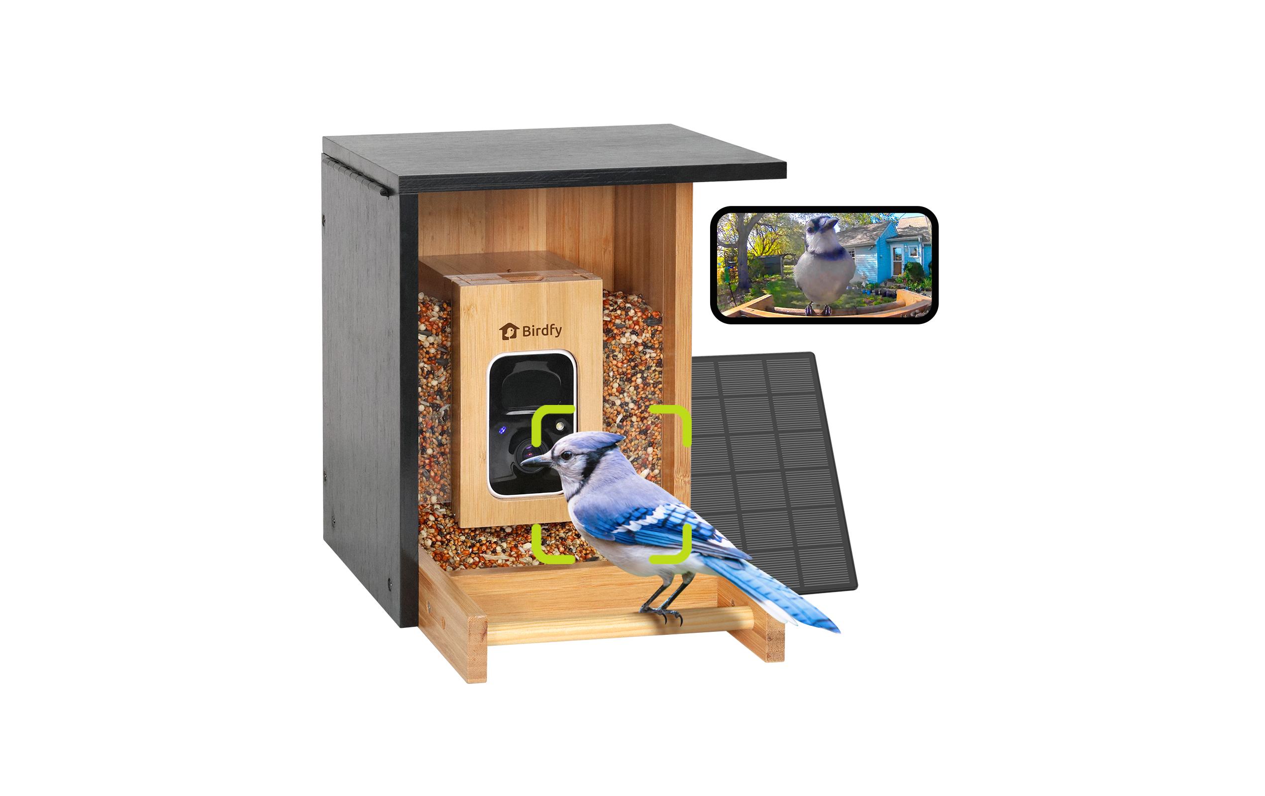 Futterspender FSC Bambus Mini Solar<br>Vogelfutterspender mit Kamera und Lifetime AI