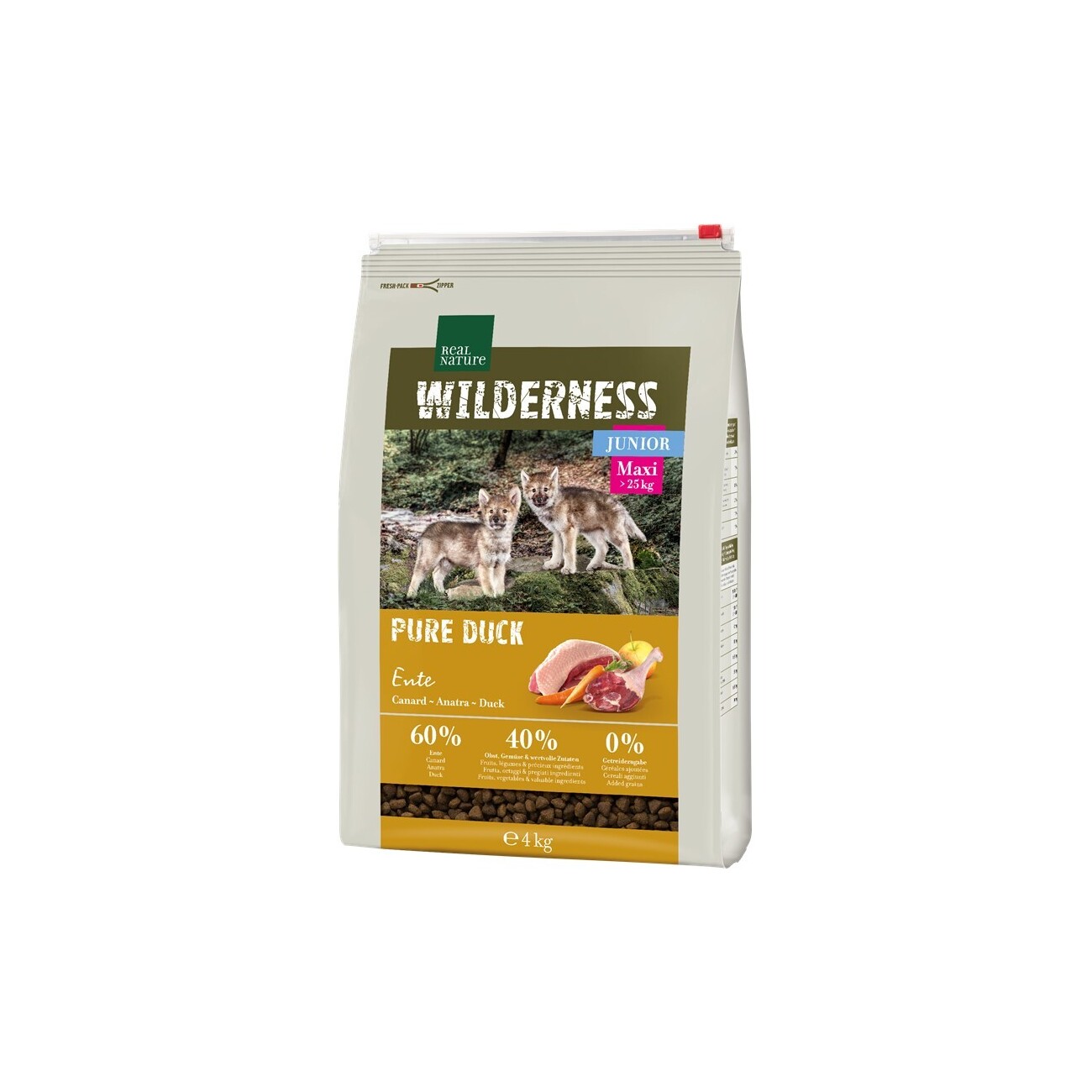 REAL NATURE WILDERNESS Trockenfutter Hund, Junior, Maxi, Pure Duck 4 kg