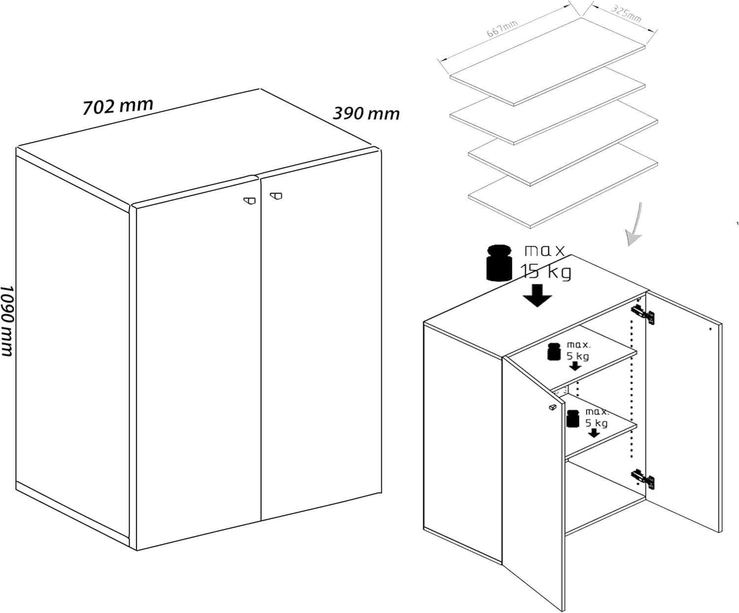 VCM Holz-Schuhschrank | Maße: H. 110 x B. 70 x T. 39 cm | Allzweckschrank | 5 Fächer | 2 Drehtüren– Lona