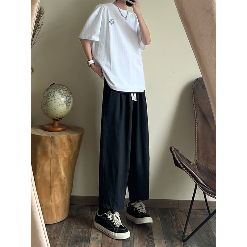 Posive - Mid Rise Plain Cropped Loose Fit Broek