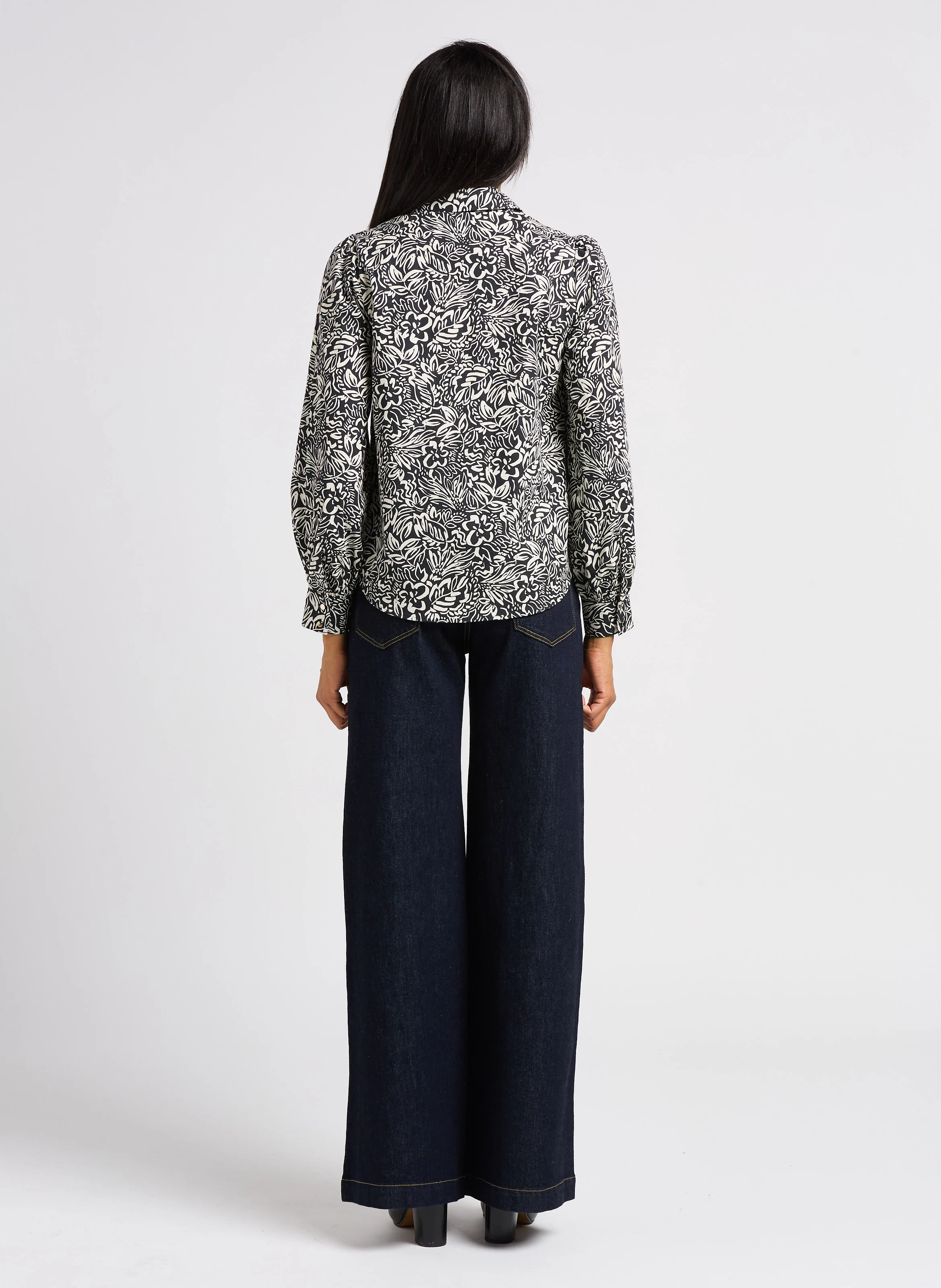 Chemise droite col tailleur en coton | Noir