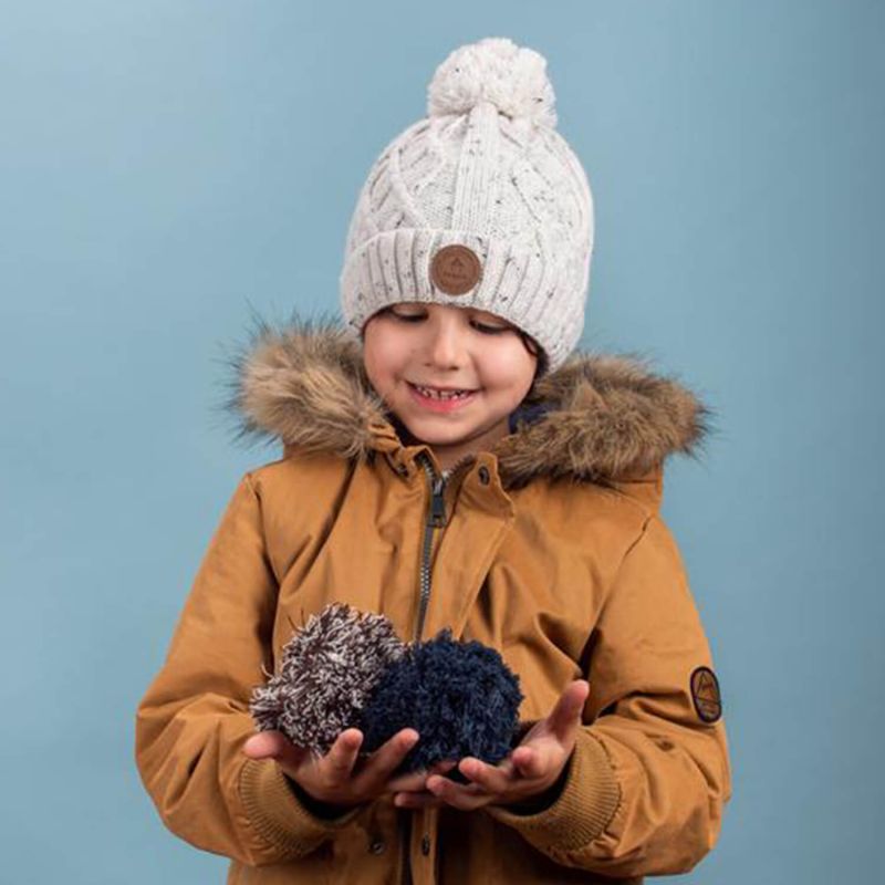 Bonnet enfant 4-6 ans avec 3 pompons interchangeables Jus de pomme Cream