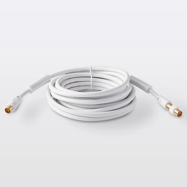 Câble coaxial Mâle / Femelle + adaptateur Mâle / Mâle blanc Blyss Or, 5 m