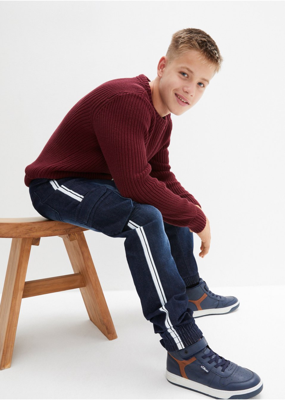 Jean taille extensible thermo garçon avec galon, Tapered Fit