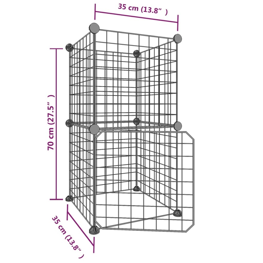 Cage animaux de compagnie à 8 panneaux et porte noir 35x35 cm