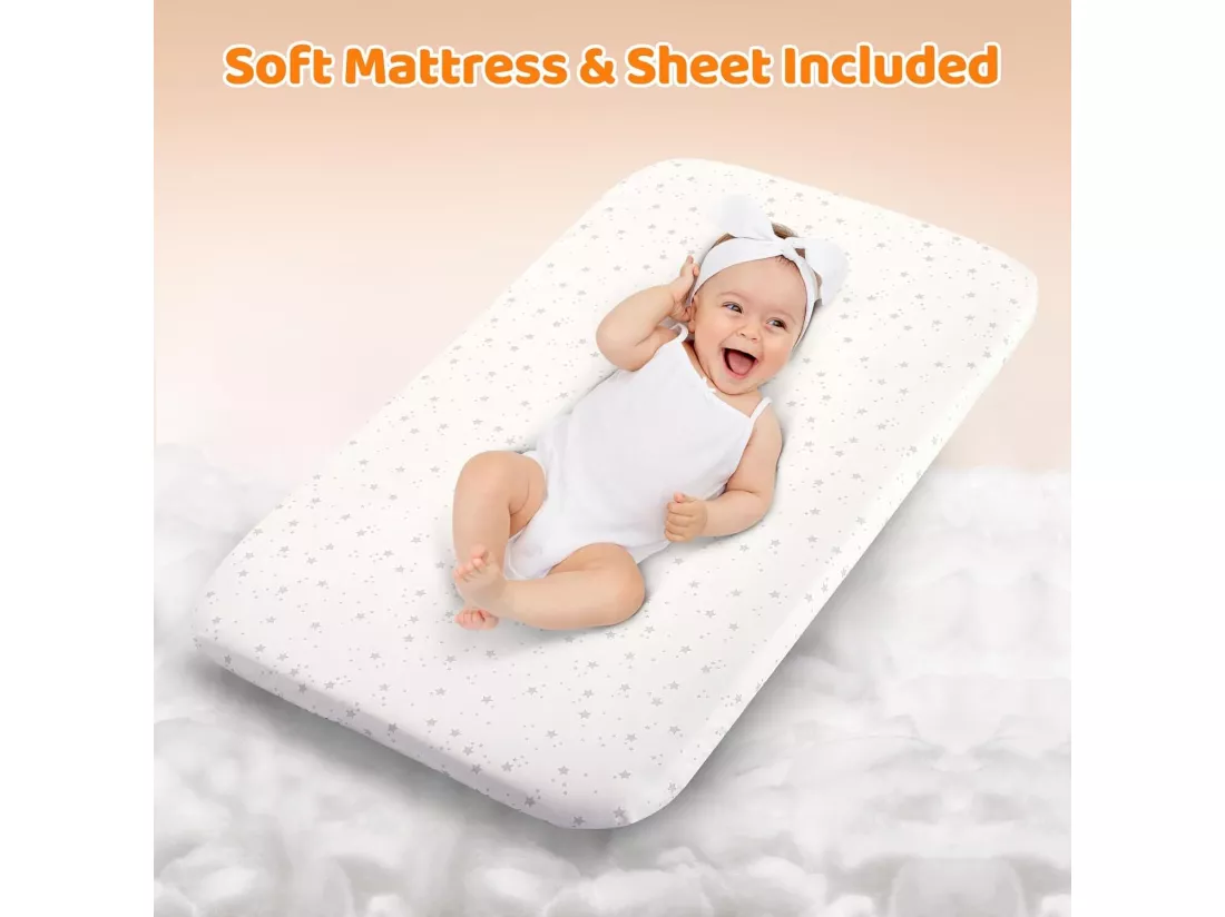 Ezebaby Lit Bébé Cododo 3 en 1,Couffin à Bascule avec Matelas,Hauteur Réglable 7 Niveaux,Maille Respirante,pour Nouveau-né,Veinure du Bois