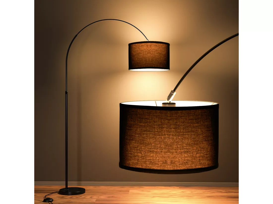 Lampadaire Arc JASMIN | Lampe Sur Pied Classique| Ampoule LED E27 9W 3000K incluse|33cm Abat-jour Noir| Interrupteur au pied pour Chambre/Bureau/Hôtel