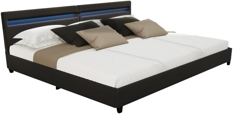 Home Deluxe - LED Bett NUBE - Schwarz, 270 x 200 cm - inkl. Matratze, Lattenrost und Schubladen I Polsterbett Design Bett inkl. Beleuchtung