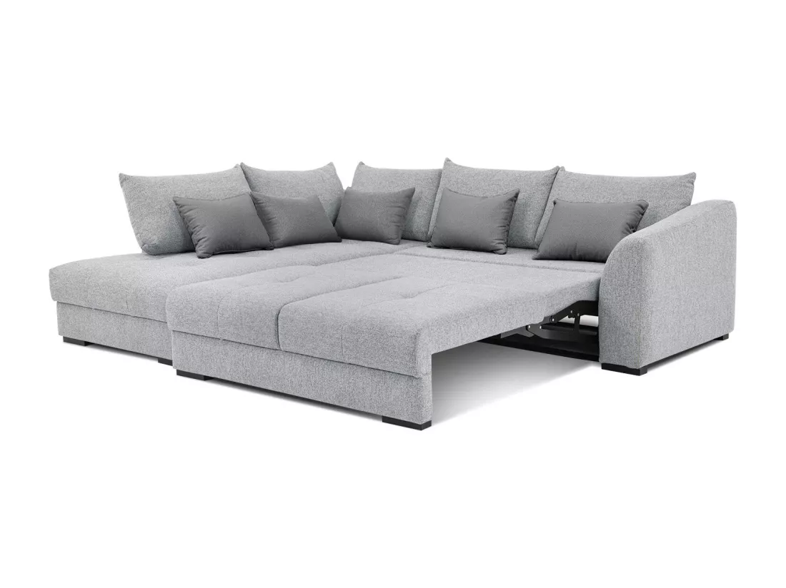 Canapé d'angle gauche 5 places convertible tissu gris clair - Elbe