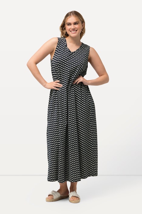 Jersey-Maxikleid, A-Linie, V-Ausschnitt, ärmellos