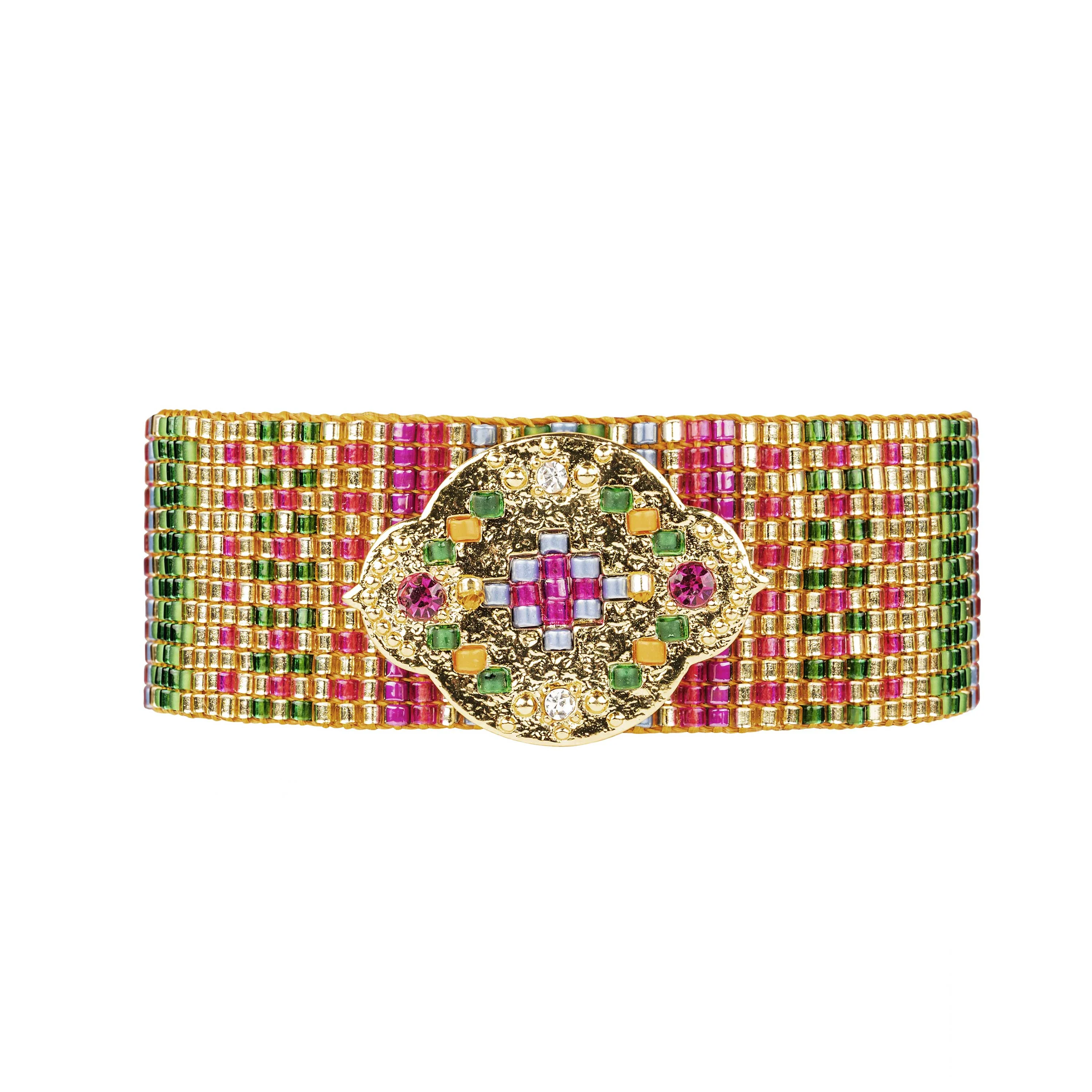 ALONZO - Bracelet multiliens avec fermoir aimanté en perles | Doré