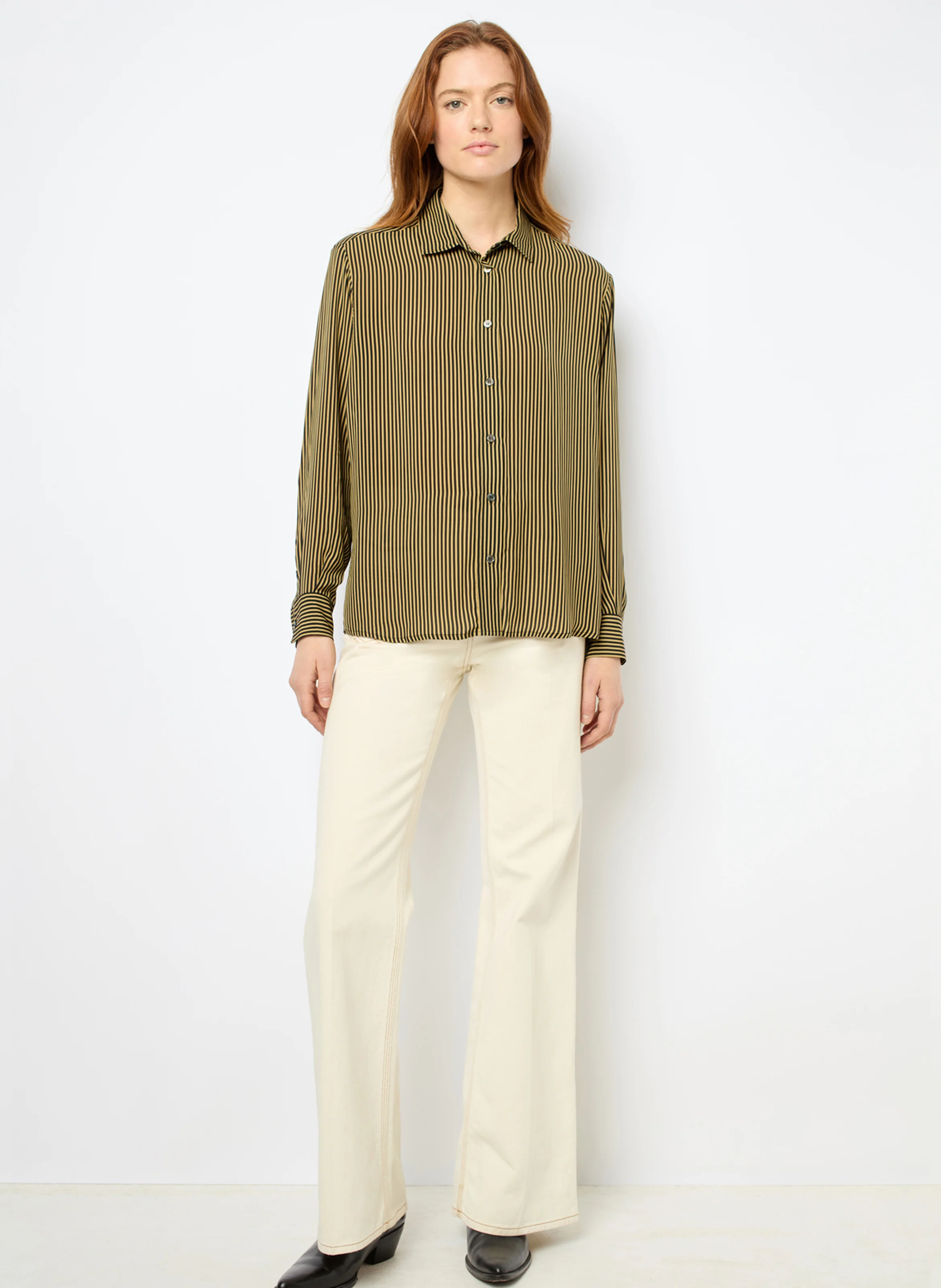 CLYDE - Chemise droite à rayures contrastées | Beige