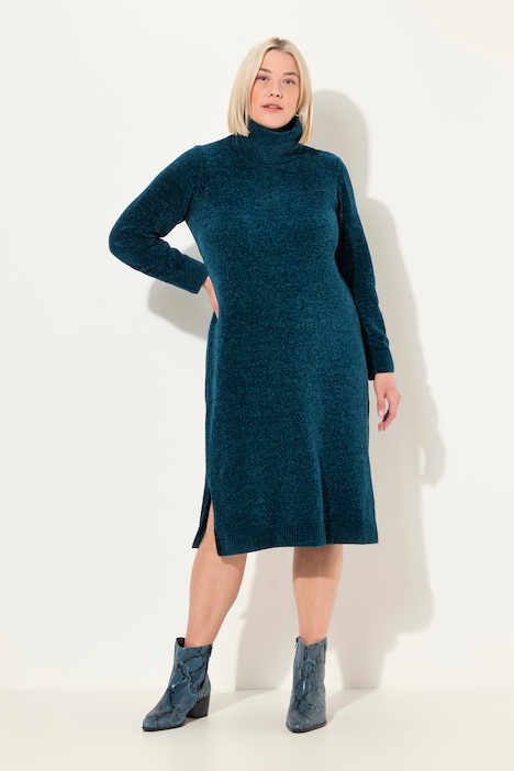 Chenille-Kleid, Strukturstrick, Rollkragen, Langarm