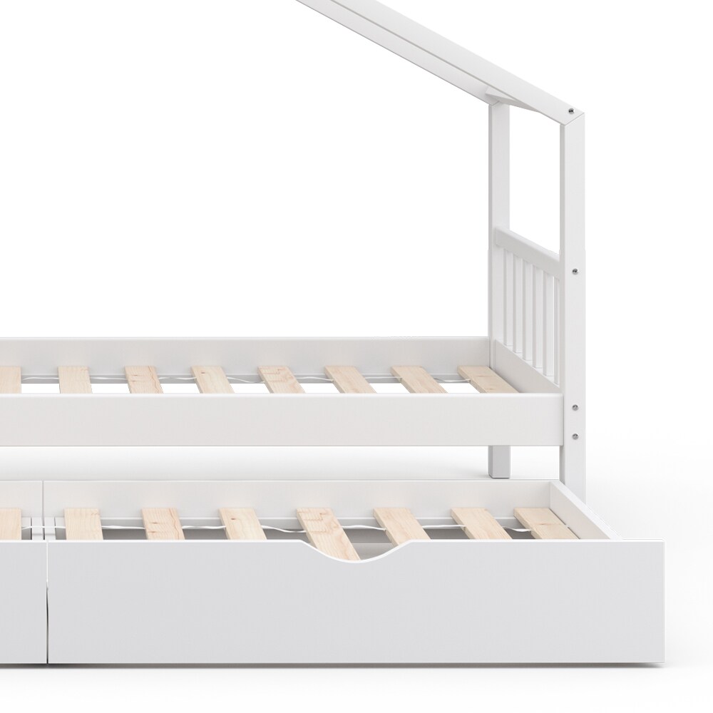 VITALISPA Kinderbett DESIGN Hausbett Gästebett Lattenrost weiß 90x200 Schublade