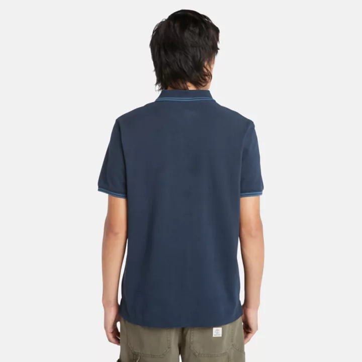 Polo à liseré en piqué pour homme en bleu foncé