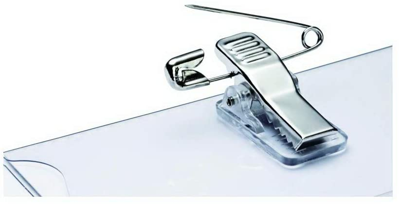 (50er Set) 90x60mm Kombi-Clip Namensschild mit Krokodil Klammer   Anstecknadel Inkl. Papier - Transparent