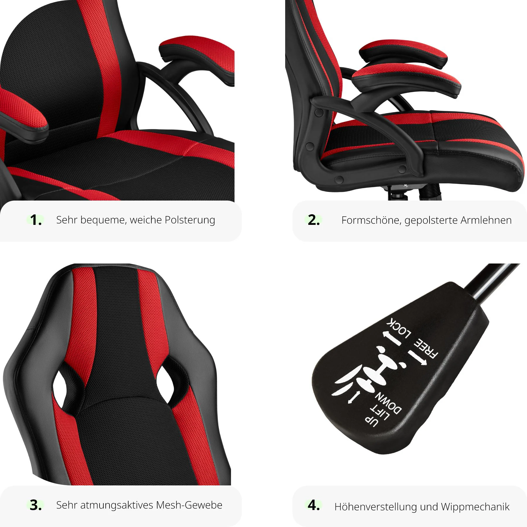 tectake® Bürostuhl, ergonomische Form, Kunstlederbezug mit Mesh-Gewebe, Belastbarkeit 120 kg