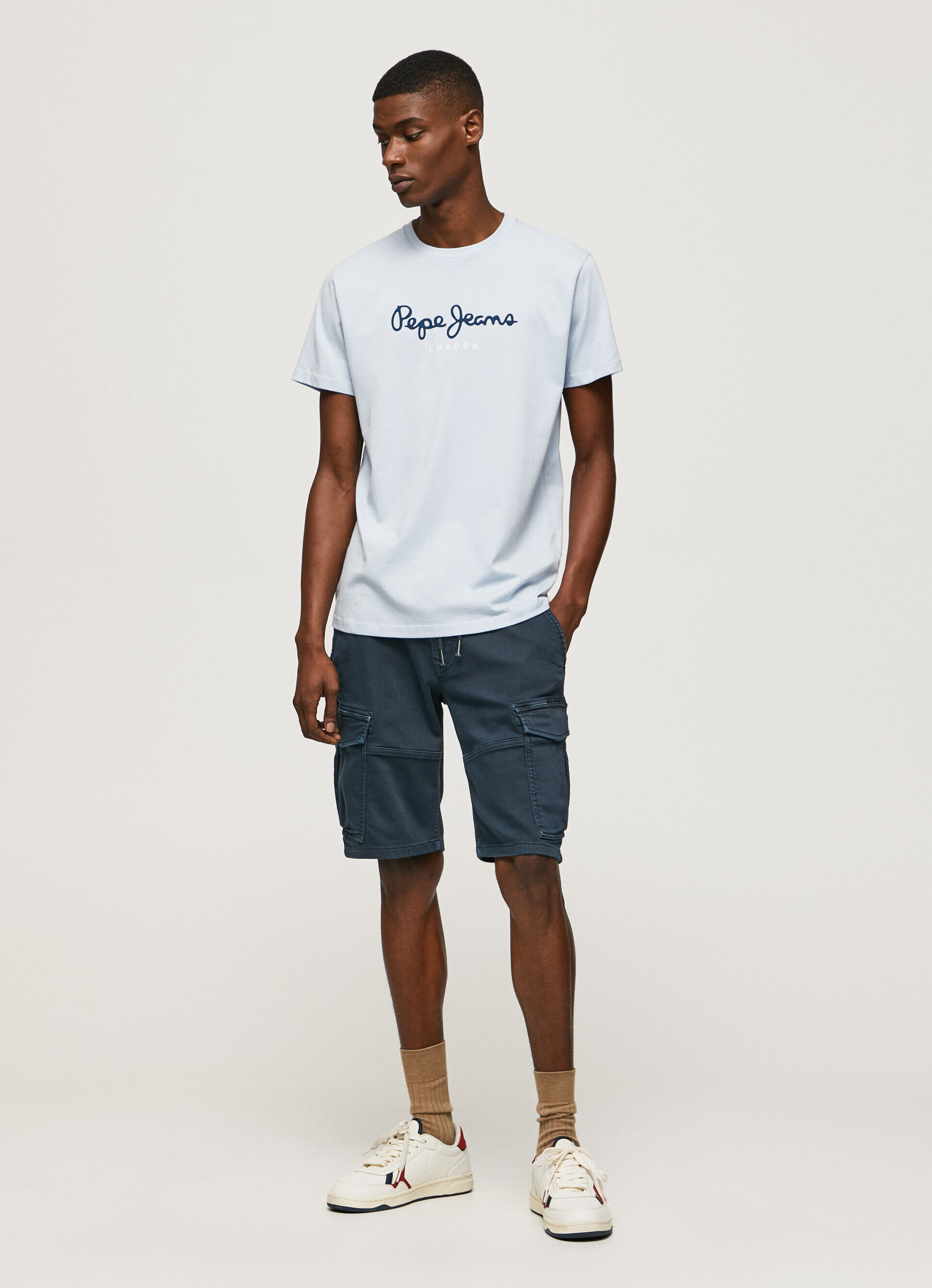 Camiseta de algodão com logo estampado - azul claro