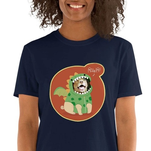 Camiseta feminina Mascochula, personalizada com a foto do seu animal de estimação, azul marinho.