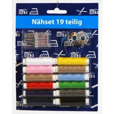 Livepac Office Nähset 19-teilig, 12 Rollen Garn, 5 Nähmaschinennadeln, Rundkolben, 2 Metallspulen