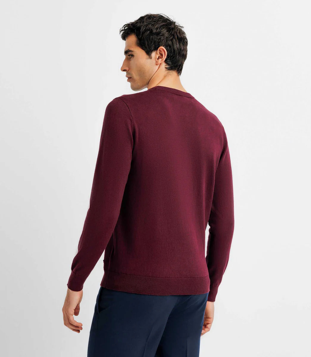 Pull col rond double fil bordeaux