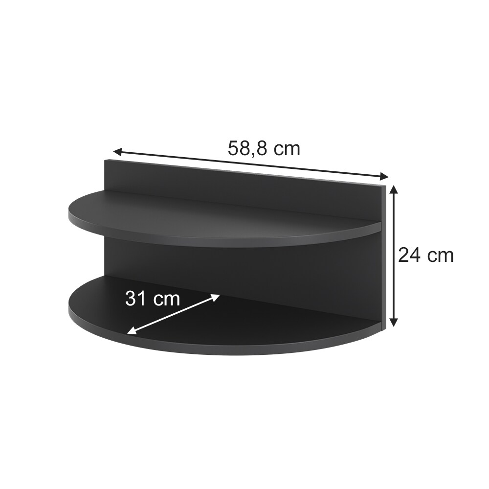 Vicco Wandregal Axel, hängend, 58,5 x 31 cm, Schwarz mit 2 Ablagen, Bücherregal