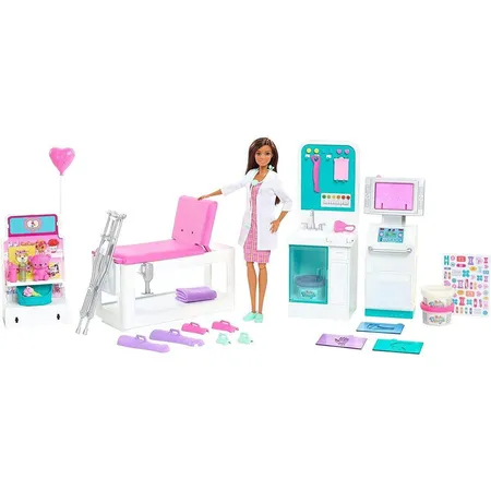 Barbie Krankenstation Set mit Puppe (Brünett), Anziehpuppe inkl. Zubehör