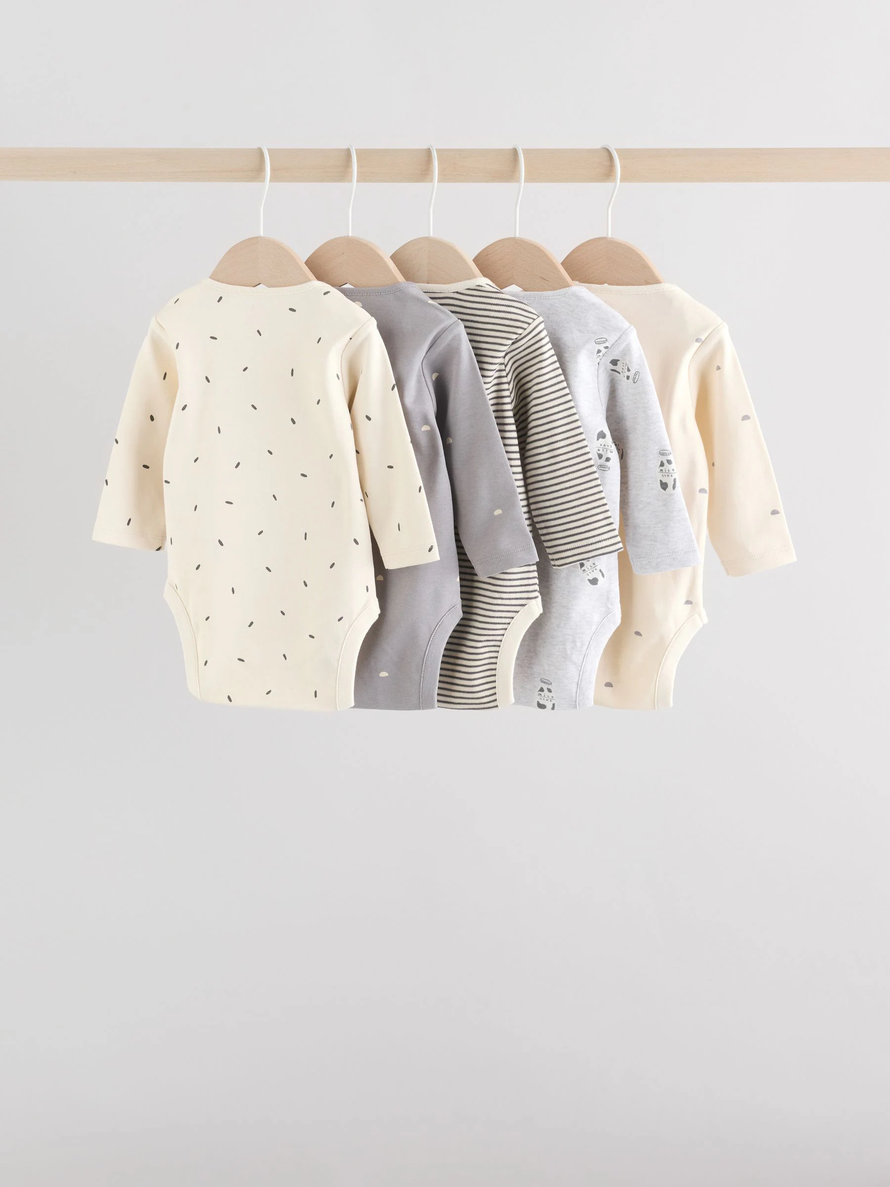 Monochroom - Set van 5 rompers met lange mouwen