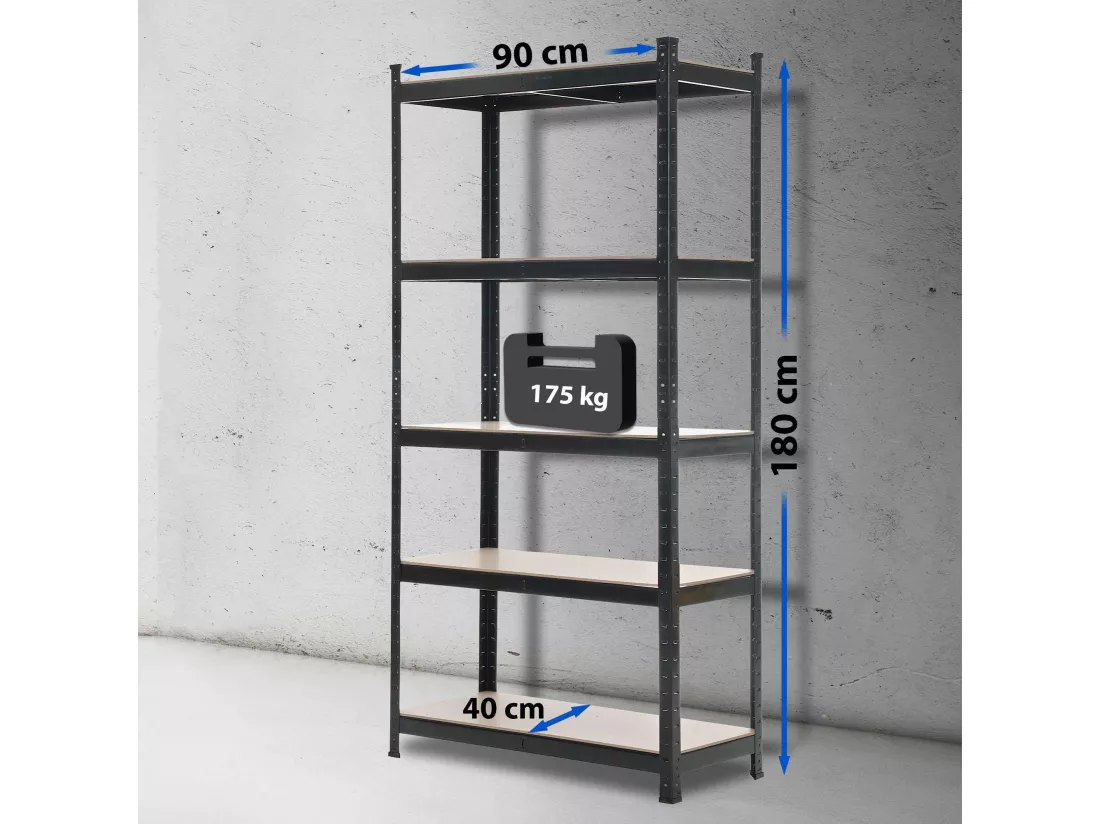 Étagère enfichable - Métal - 90x40x180 cm - Noir -