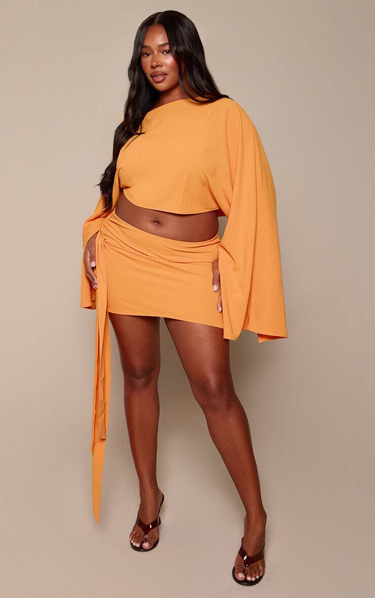 Orange Mini-jupe Grande Taille Tissée Fluide Avec Nœud Latéral Coordonné
